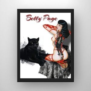 Betty Page Rare Custom Panther Tattoo poster Nude Topless Sexy Framed Po…